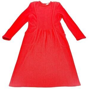 Adolfo Red Vintage Long Sleeve Modest Wool Dress Gold Buttons Size 8